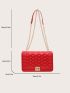 Small Square Bag Quilted & Embossed Detail Chain Strap Twist Lock