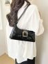 Medium Baguette Bag Buckle Decor Crocodile Embossed
