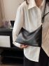 Litchi Embossed Hobo Bag Black Top Handle For Work