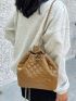 Small Drawstring Backpack Quilted Pattern Chain Strap