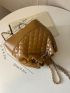 Small Drawstring Backpack Quilted Pattern Chain Strap