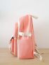 4pcs Backpack Set Colorblock Letter Patch Decor Shopper Bag Square Bag For School