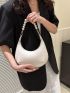Mini Hobo Bag Solid Beige Faux Pearl Decor