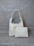 Solid White Bucket Bag With Inner Pouch Minimalist Style