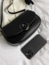 Circle Decor Flap Saddle Bag Fashion Black