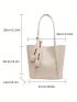 Litchi Embossed Bucket Bag Beige Minimalist Double Handle For Daily
