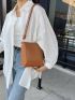 Mini Litchi Embossed Bucket Bag Brown Elegant For Work