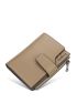Khaki Small Wallet Minimalist Tri-Fold With Zipper For Daily