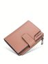 Navy Blue Small Wallet Minimalist Tri-Fold With Zipper For Daily