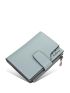 Baby Blue Small Wallet Minimalist Tri-Fold With Zipper For Daily
