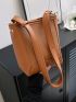 Mini Litchi Embossed Bucket Bag Brown Elegant For Work