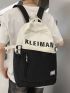 Two Tone Laptop Backpack Letter Pattern Zipper Front Decor Adjustable Strap For School