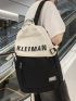 Two Tone Laptop Backpack Letter Pattern Zipper Front Decor Adjustable Strap For School