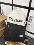 Two Tone Laptop Backpack Letter Pattern Zipper Front Decor Adjustable Strap For School