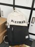Two Tone Laptop Backpack Letter Pattern Zipper Front Decor Adjustable Strap For School