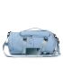 Blue Classic Backpack Letter Graphic Buckle Decor Multi-function