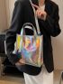Contrast Binding Square Bag Holographic Double Handle For Daily