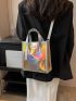 Contrast Binding Square Bag Holographic Double Handle For Daily