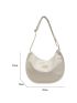Beige Hobo Bag Fashionable Letter Patch Decor Adjustable Strap PU