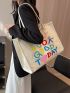 Letter Pattern Shoulder Tote Bag Large Capacity Double Handle For Daily