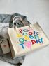Letter Pattern Shoulder Tote Bag Large Capacity Double Handle For Daily