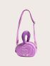 Mini Satchel Bag Letter Patch Decor Heart Quilted Top Handle Polyester