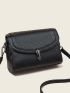 Mini Square Bag Black Litchi Embossed Flap Zipper PU