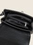 Mini Square Bag Black Litchi Embossed Flap Zipper PU