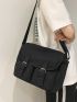 White Messenger Bag Square Buckle Zipper Flap Adjustable-strap Polyester