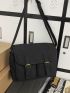 White Messenger Bag Square Buckle Zipper Flap Adjustable-strap Polyester