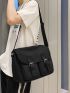White Messenger Bag Square Buckle Zipper Flap Adjustable-strap Polyester