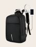 Business Casual Men Receive Nylon Solid Color Large Capacity Backpack With USB Port Camping Bag