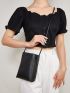 Black Square Bag Litchi Embossed No-closure PU