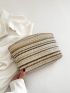 Small Straw Bag Chevron Pattern Zipper For Summer