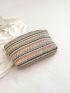 Small Straw Bag Chevron Pattern Zipper For Summer