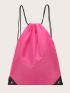 Contrast Pattern Drawstring Backpack Neon Pink Waterproof