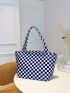Checkered Pattern Shopper Bag Double Handle