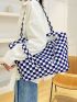 Checkered Pattern Shopper Bag Double Handle