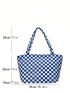 Checkered Pattern Shopper Bag Double Handle
