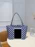 Checkered Pattern Shopper Bag Double Handle