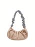 Rhinestone Decor Ruched Bag PU
