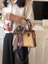 Crocodile Embossed Square Bag Twilly Scarf Decor PU