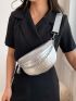 Crocodile Embossed Fanny Pack Chain Decor Metallic PU Funky
