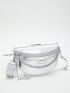 Crocodile Embossed Fanny Pack Chain Decor Metallic PU Funky