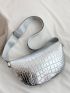 Crocodile Embossed Fanny Pack Chain Decor Metallic PU Funky