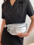 Crocodile Embossed Fanny Pack Chain Decor Metallic PU Funky