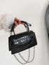 Mini Square Bag Black Crocodile Embossed Flap Chain PU