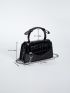 Mini Square Bag Black Crocodile Embossed Flap Chain PU