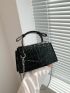 Mini Square Bag Black Crocodile Embossed Flap Chain PU