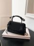 Mini Square Bag Black Crocodile Embossed Flap Chain PU